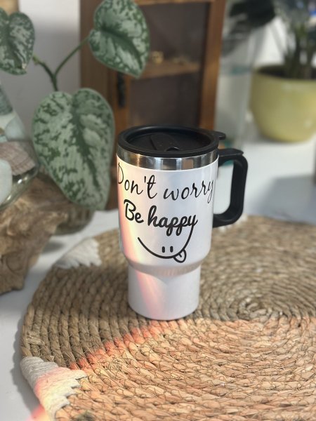 حافظة حرارة مع يد بتصميم "be happy “